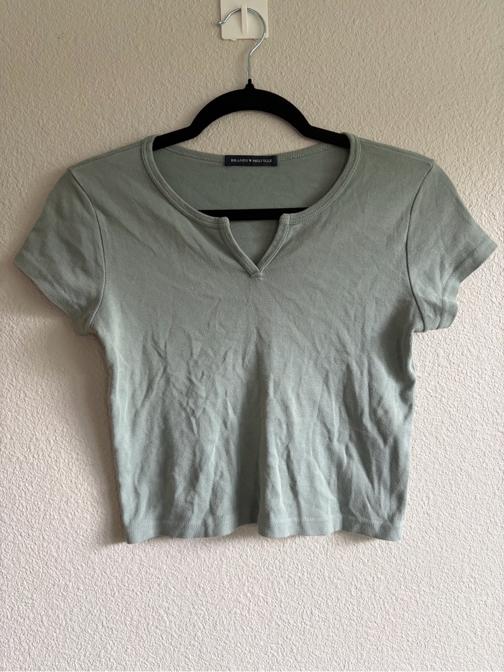 Brandy Melville Light Sage Notch Crop Tee